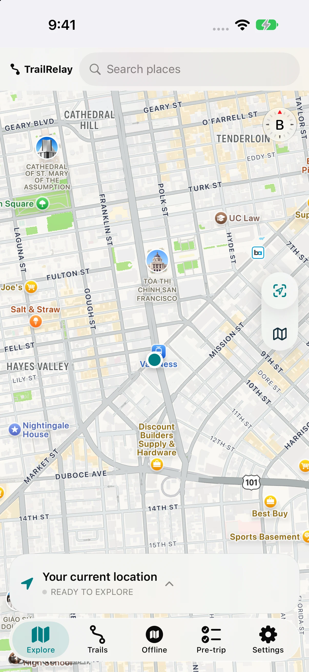 TrailRelay Explore screen